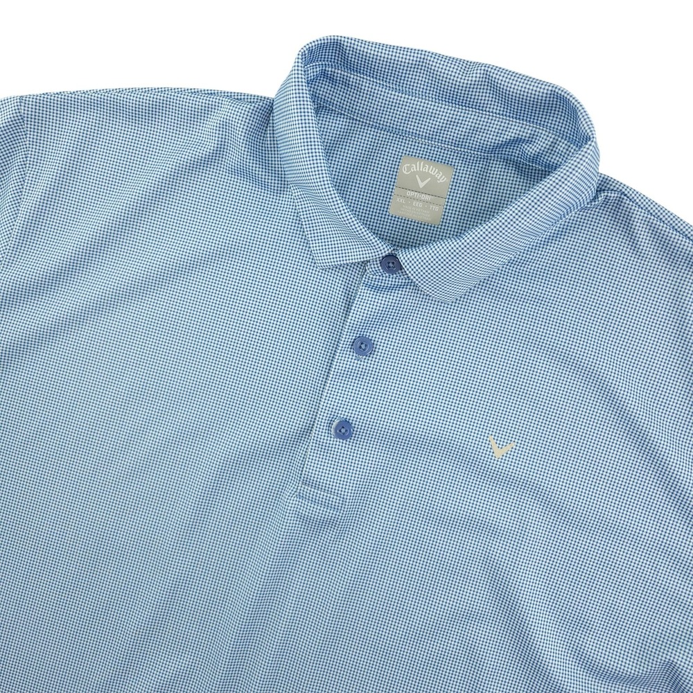 Callaway Opti-Dri Polo Shirt Mens 2XL Blue Gingham Golf Performance Stretch Top